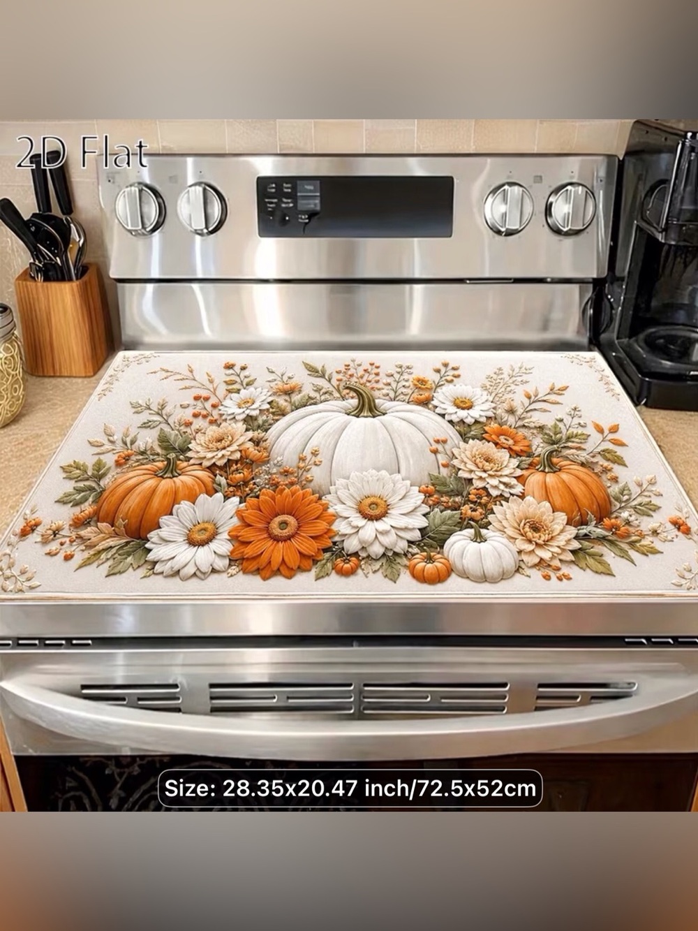 Autumn/Fall Pumpkin Floral Stove Top Protector-Orange/White Size-28.35x20.4 NIB